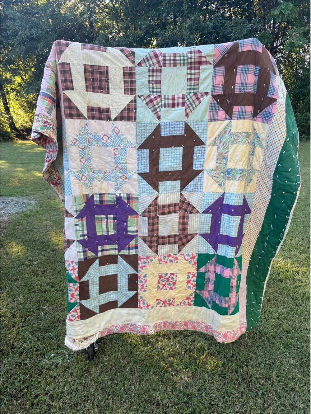Vintage Cutter Quilt Pastel Monkey Wrench Churn Dash 64x80